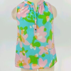 Lilly Pulsner silk floral print. Sleevless, Barbbiecore XS